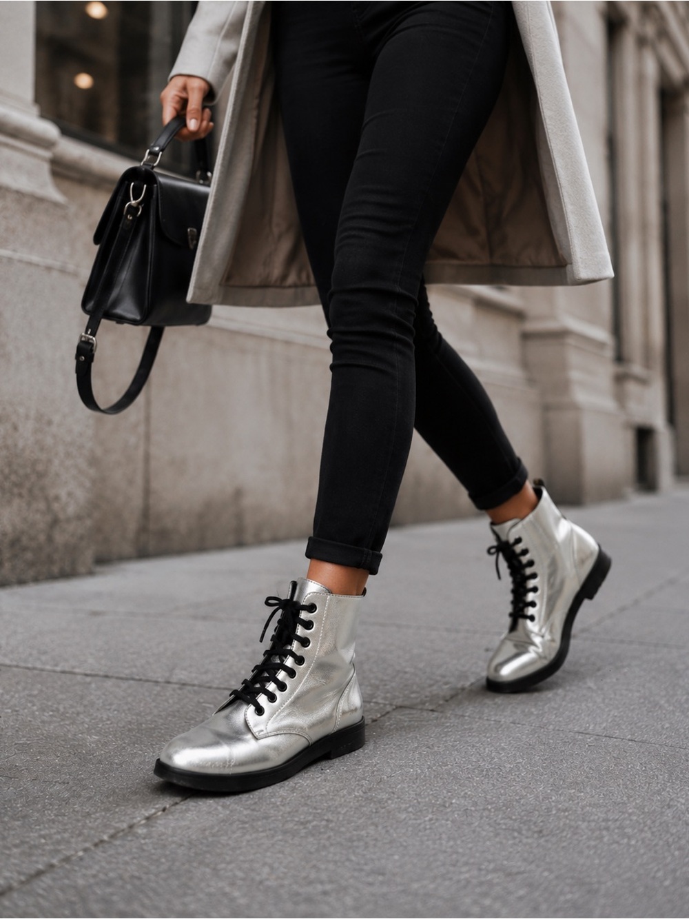 Revolve Dr. Martens Leyton 7-Eye Boot in Silver Sz Womens 8